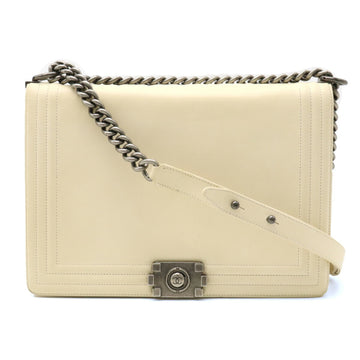 CHANEL boy here mark shoulder bag chain leather ivory