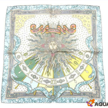 HERMES Carre 42 45 Scarf Muffler GLORIA SOLI Gloria Solo Enjoy today, seize the day CARPE DIEM White x light blue 100% silk scarf