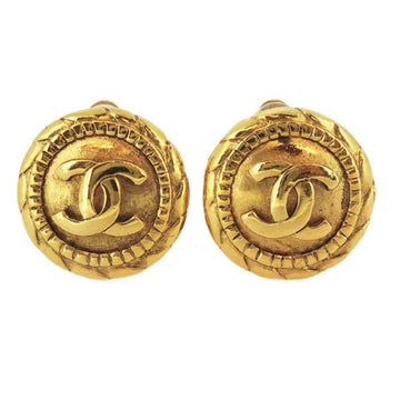 CHANEL earrings vintage here mark round shape circle GP plated gold ladies