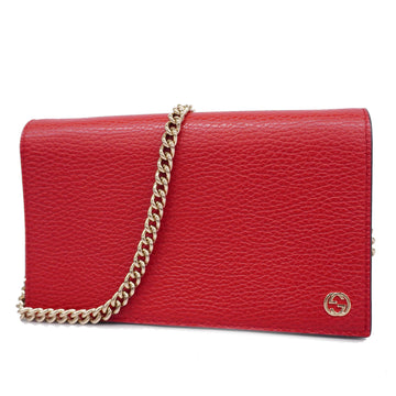 GUCCIAuth  Interlocking G 466506 Leather Shoulder Wallet Red Color