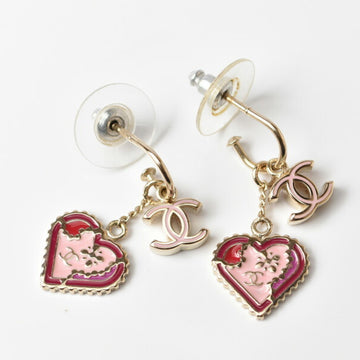 CHANEL earrings  swing CC mark heart motif pink gold