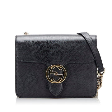 Gucci Interlocking G Chain Shoulder Bag 510304 Black Leather Ladies GUCCI