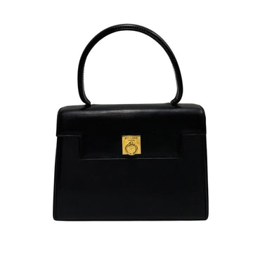 CELINE Vintage Ring Hardware Calf Leather Genuine Handbag Mini Tote Bag Black