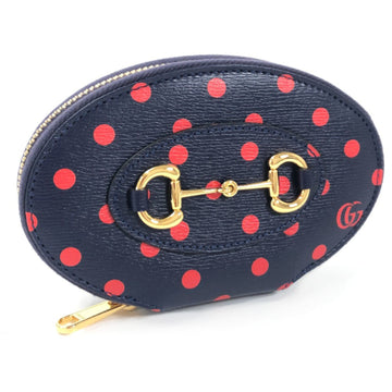 Gucci Coin Case 1995 Horsebit Polka Dot 622040 Leather Navy Ladies GUCCI