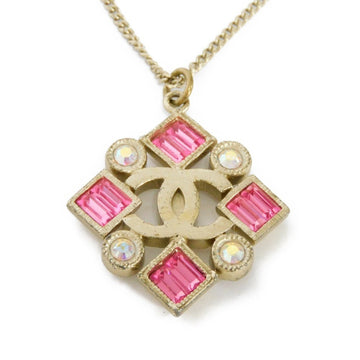 CHANEL Necklace Crystal Coco Mark Diamond Shape Bijou Rhinestone Aurora 05P CC Clear Pink Ladies Accessories Jewelry