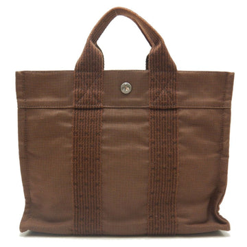 HERMES Tote PM Bag Yell Line Polyester Brown 251167