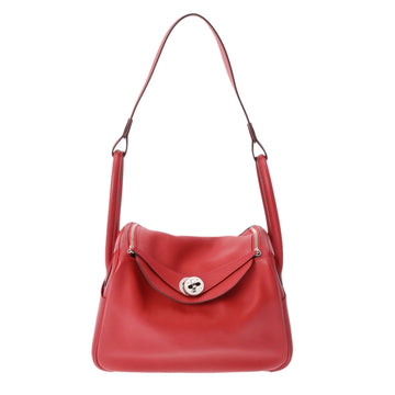 HERMES Lindy Women's Swift Leather Handbag Rouge Casaque,White