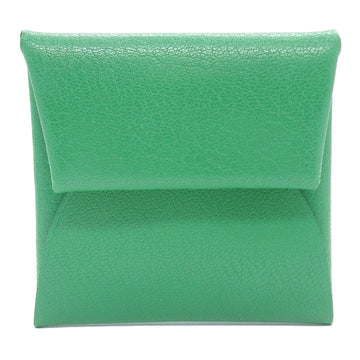 HERMES Bastia coin purse Green leather chevre shine