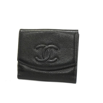 CHANEL Wallet Caviar Skin Black Gold Hardware Women's