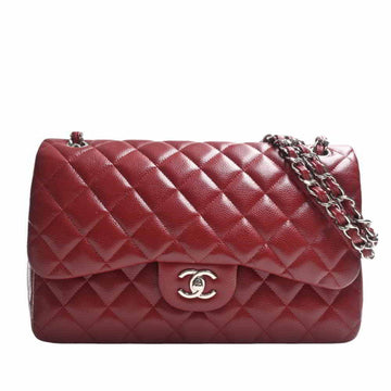 CHANEL Caviar Skin Matelasse 30 Coco Mark W Flap Chain Shoulder Bag - Red