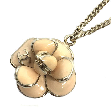 Chanel Camellia Pendant Necklace Pink Beige x Gold 08P Ladies