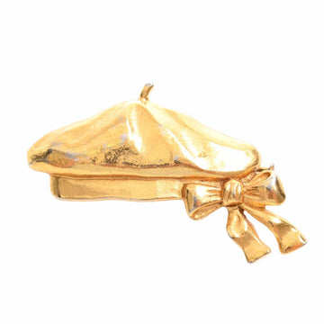 CHANEL Beret Motif Ribbon Brooch Gold Women's