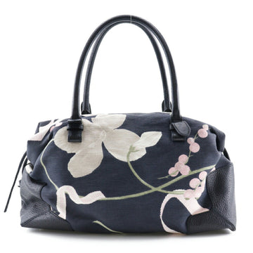 SALVATORE FERRAGAMO Mini Boston Handbag Floral Pattern AU21/5349 Canvas x Leather Made in Italy Black Shoulder A5 Zipper Ladies