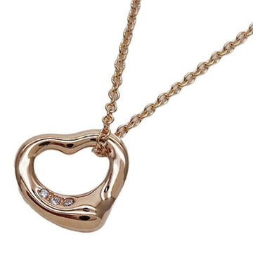 TIFFANY&Co. Necklace Women's 750PG 3P Diamond Elsa Peretti Open Heart Pink Gold Polished