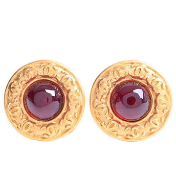 Chanel coco mark grippore color stone earrings red/gold metal