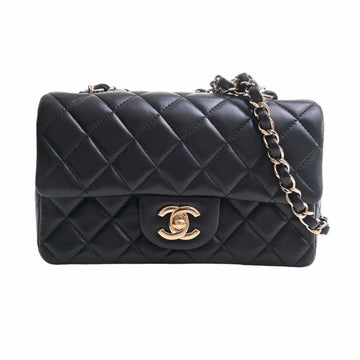 CHANEL lambskin matelasse here mark chain shoulder bag black ladies