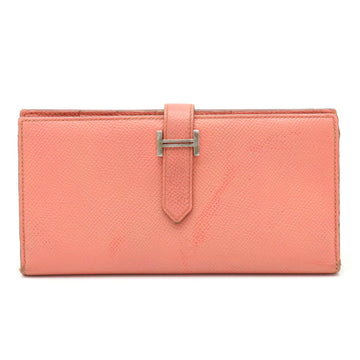 HERMES Beance Souffle Bifold Long Wallet Vaux Epson Leather Flamingo Salmon Pink Q Engraved