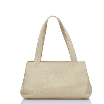 CHANEL coco mark handbag shoulder bag beige caviar skin ladies