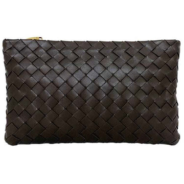 BOTTEGA VENETA Clutch Bag Brown Gold Intrecciato Leather Handbag Men's