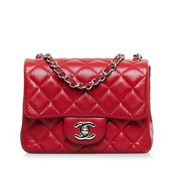 CHANEL matelasse here mark chain shoulder bag red silver leather ladies