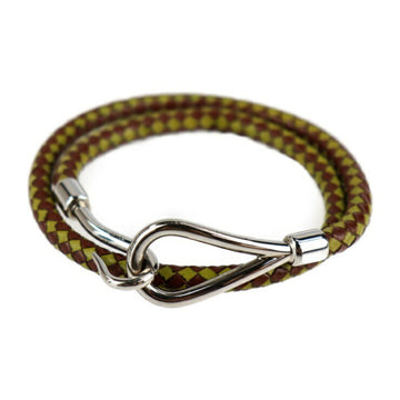 HERMES bracelet leather green brown jumbo choker braided