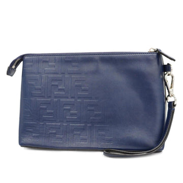 FENDI clutch bag leather navy silver hardware ladies