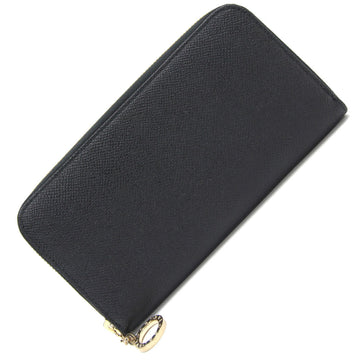 Bvlgari Round Long Wallet 280561 Black Leather Ring Men's BVLGARI