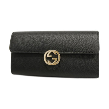 GUCCIAuth  Interlocking G 615524 Women's Leather Long Wallet Black