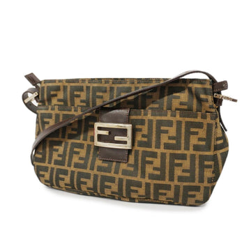 FENDI Shoulder Bag Zucca Nylon Canvas Brown Silver Hardware Women's