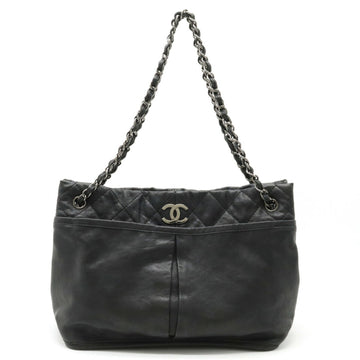 CHANEL matelasse here mark chain shoulder tote bag leather black