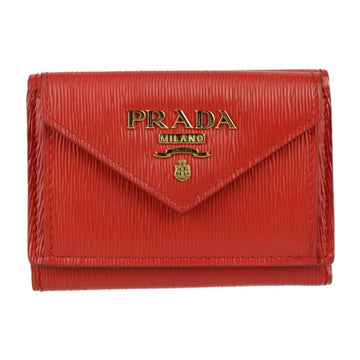 PRADA compact wallet tri-fold 1MH021 leather red series gold metal fittings