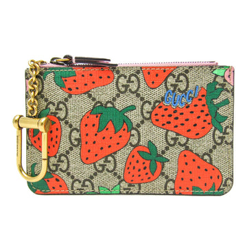 GUCCI GG Supreme Strawberry Pattern With Key Ring 573841 Women's PVC Coin Purse/coin Case Beige,Brown,Multi-color