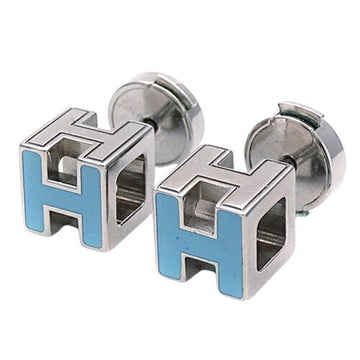 HERMES Earrings Ladies Cage Do Ash H Cube Light Blue Silver
