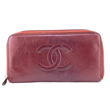 CHANEL Round Coco Mark Long Wallet Wine Red Women's Z0005041