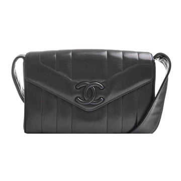 Chanel lambskin mademoiselle coco mark shoulder bag black