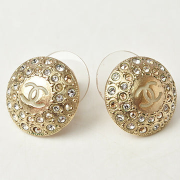 CHANEL earrings  circle motif / rhinestone gold