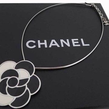 CHANEL choker necklace camellia silver x black white metal material enamel ladies
