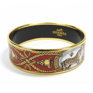 HERMES enamel bangle bracelet accessory carriage pattern cloisonne plated GP gold red ladies  accessories