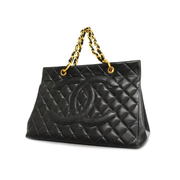 CHANEL Tote Bag Matelasse Chain Shoulder Caviar Skin Black Gold Hardware Women's