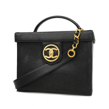 Chanel 2way bag caviar skin black gold Metal