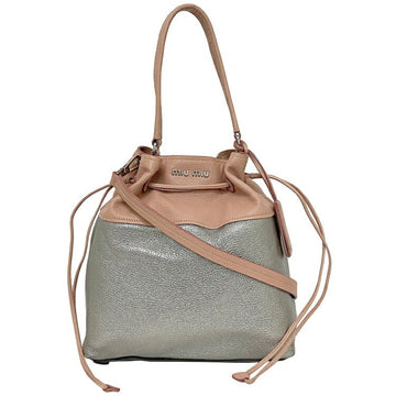 Miu Miu Miu Pink Silver Madras R1129C Leather miu Handbag Women's Soft