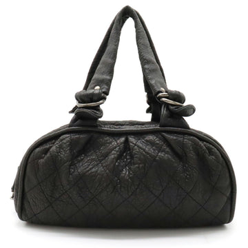 CHANEL matelasse handbag Boston bag leather dark gray