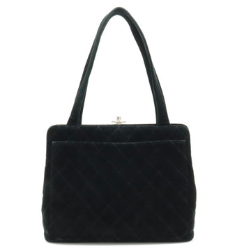 CHANEL Velor Matelasse Shoulder Bag Tote Black