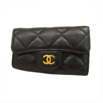 CHANEL Key Case Matelasse Caviar Skin Black Gold Hardware Women's