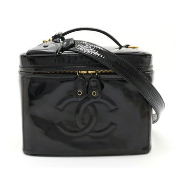 CHANEL Matelasse Handbag Vanity Bag Shoulder Enamel Patent Leather Black