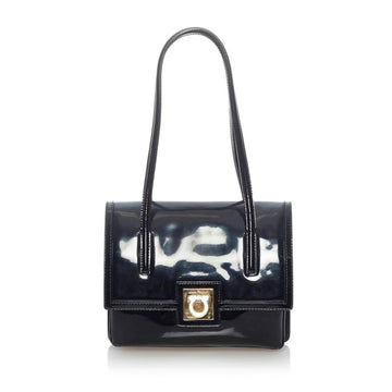 Salvatore Ferragamo Gancini Handbag Black Patent Leather Ladies