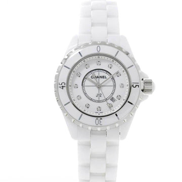 CHANEL J12 33mm H1628 Ladies Watch 12P Diamond Date White Ceramic Quartz