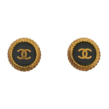 CHANEL Coco Mark Earrings Gold Black Plated Women's