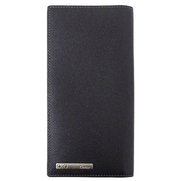 CARTIER Wallet Men's Brand Long Santos Leather Black Dark Gray Bifold Fashionable Adult Simple