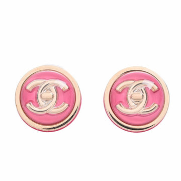 CHANEL Coco Mark Turnlock Round Earrings Gold/Pink Women's